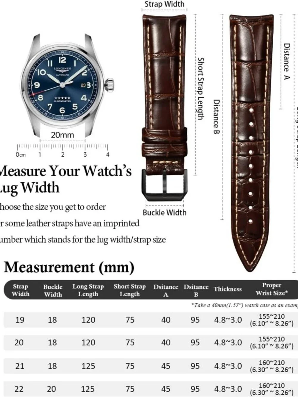 Stylish Leather Watch Band for Men, Quick-Release Alligator Grain Design